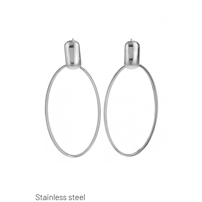 BOUCLES D'OREILLES ACIER, PENDENTIF FORME OVALE