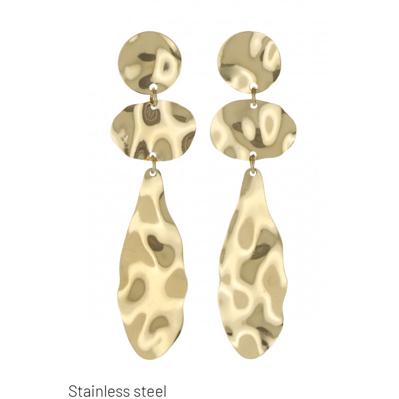 BOUCLES D'OREILLES ACIER FORME GEOMETRIQUE MARTELE