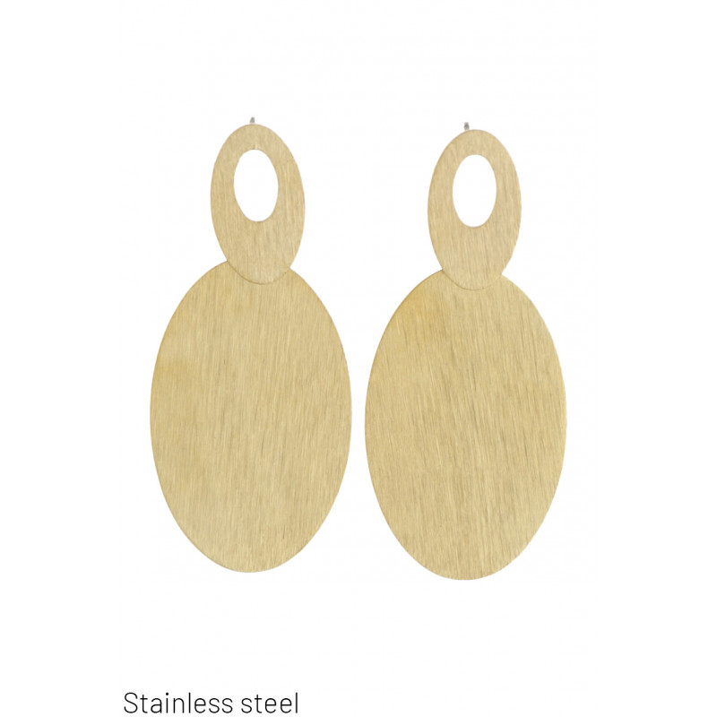 BOUCLES D'OREILLES ACIER BROSSÉ, PEND. FORME OVALE