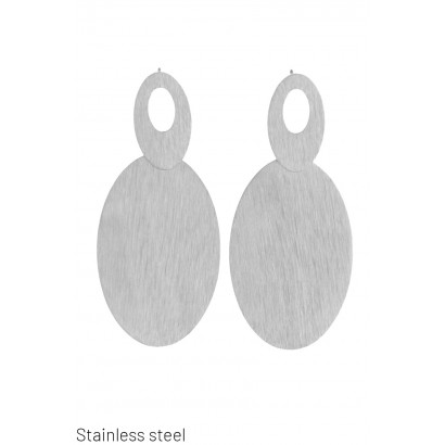 BOUCLES D'OREILLES ACIER BROSSÉ, PEND. FORME OVALE