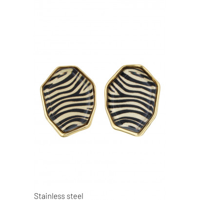 STEEL EARRING GEOMETRIC SHAPE WITH ANIMAL PRINT