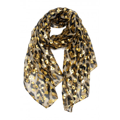 SCARF WITH ANIMAL PRINTED AND METALLIZED PRINT