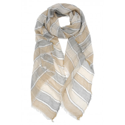 WOVEN SCARF WITH STRIPES PRINTED & FRINGES