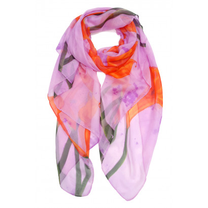 POLYESTER VEIL MET BLOEMEN EN ABSTRACT PATROON