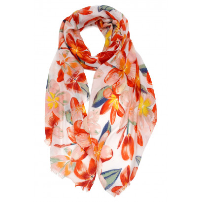 SCARF WITH EXOTIC FLOWER PATTERN