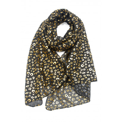 SCARF WITH ANIMAL PRINTED AND METALLIZED PRINT