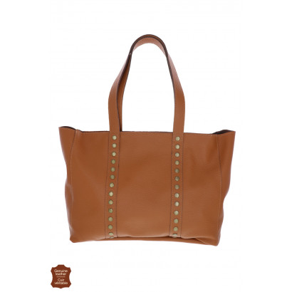 LISE, SAC SHOPPING CUIR DE COULEUR UNIE ET CLOUS