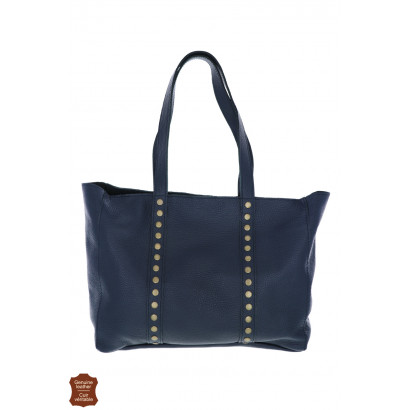 LISE, SAC SHOPPING CUIR DE COULEUR UNIE ET CLOUS