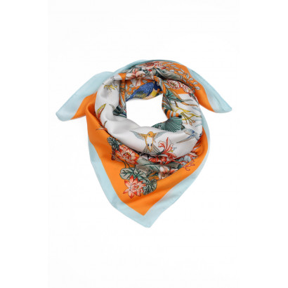 SQUARE POLYSILK SCARF WITH FLOWERS PATTERN