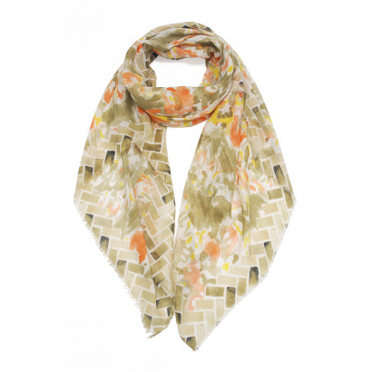 SCARF WITH GEOMETRIC PATTERN AND FLOWERS