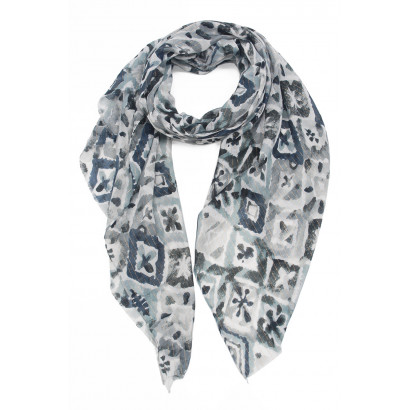 SCARF WITH GEOMETRIC PATTERN, METALLIZED PRINT