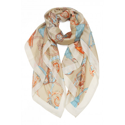 FOULARD POLYSILK AVEC MOTIF RUBANS ET CHAINES