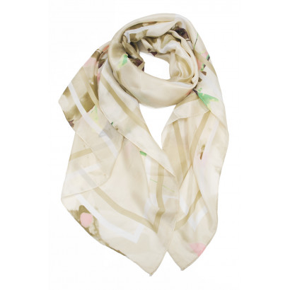 POLYSILK SJAAL MET BLOEMEN PATROON