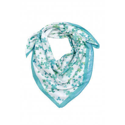 SQUARE POLYSILK SCARF WITH FLOWERS PATTERN