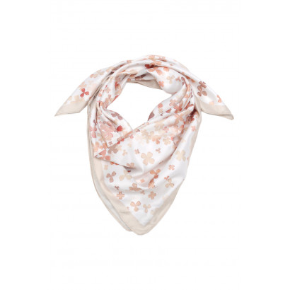 SQUARE POLYSILK SCARF WITH FLOWERS PATTERN