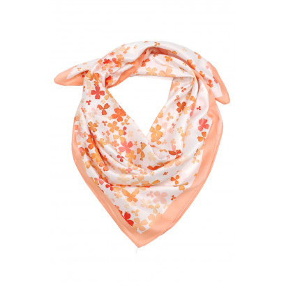 SQUARE POLYSILK SCARF WITH FLOWERS PATTERN