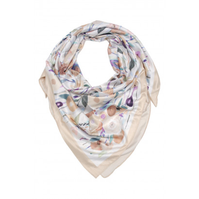 SQUARE POLYSILK SCARF WITH FLOWERS PATTERN