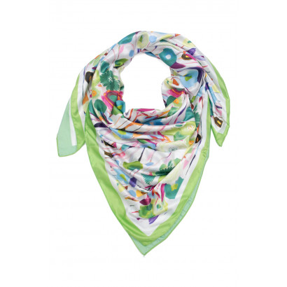 SQUARE POLYSILK SCARF WITH FLOWERS PATTERN