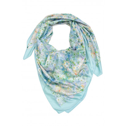 SQUARE POLYSILK SCARF WITH FLOWERS PATTERN