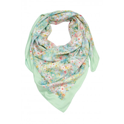 SQUARE POLYSILK SCARF WITH FLOWERS PATTERN