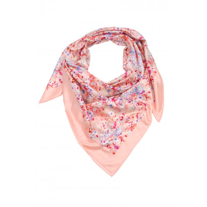 SQUARE POLYSILK SCARF WITH FLOWERS PATTERN