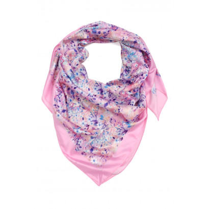 SQUARE POLYSILK SCARF WITH FLOWERS PATTERN