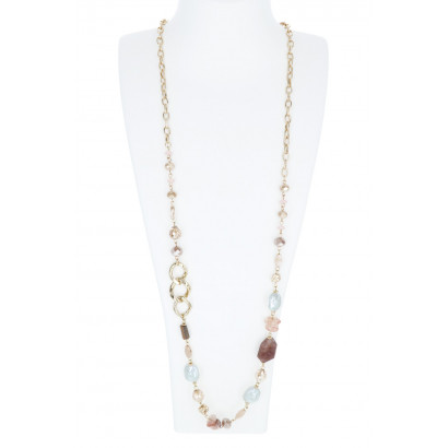 LONG NECKLACE WITH MULTI STONES & BEADS