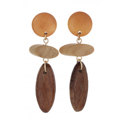 EARRINGS GEOMETRIC SHAPE PENDANT IN WOOD BEADS