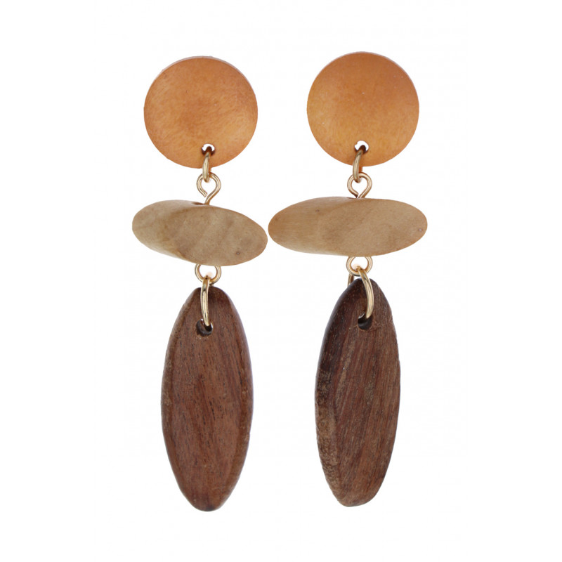 EARRINGS GEOMETRIC SHAPE PENDANT IN WOOD BEADS