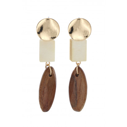 EARRINGS GEOMETRIC SHAPE, METAL, RESIN, WOOD BEAD