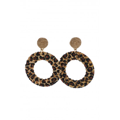 EARRINGS ROUND SHAPE, RING IN RAFFIA, LEOPARD PRIN