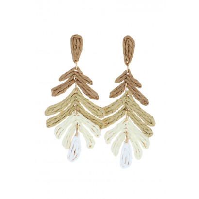 EARRINGS LEAF SHAPE WITH RAFFIA