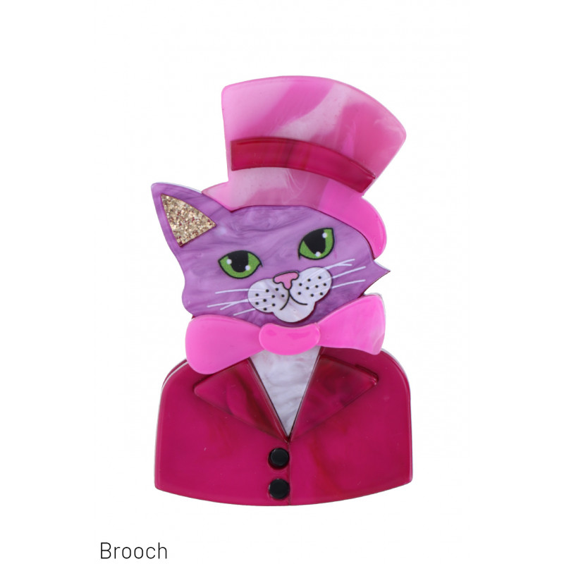 BROCHE AVEC CHAT, CHAPEAU ET NOEUD