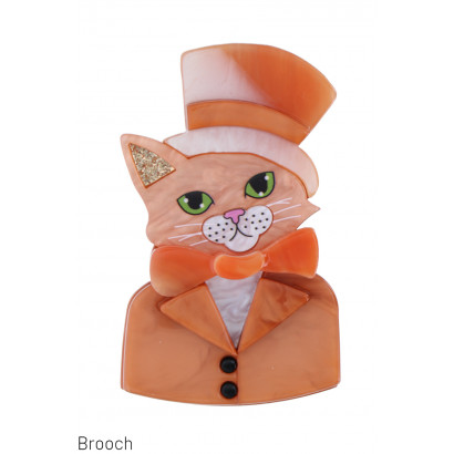 BROOCH WITH CAT, HAT AND BOW