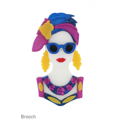 BROOCH WITH LADY WITH SUNGLASSES, BOW IN HAIR