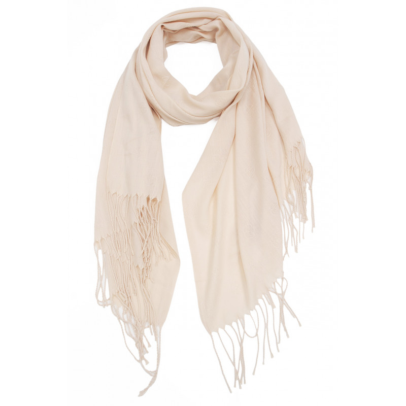 SCARF SOLID COLOR WITH FRINGES, EMBOSSED FLOWERS