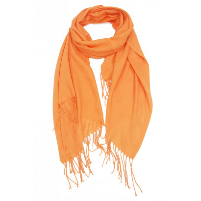 SCARF SOLID COLOR WITH FRINGES, EMBOSSED FLOWERS