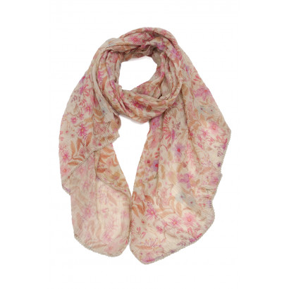 SCARF PLEATED WITH FLOWERS PRINT