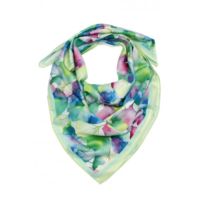 SQUARE POLYSILK SCARF WITH FLOWERS PATTERN