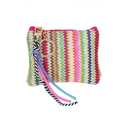 POCHETTE EN PAILLE AVEC MOTIF ZIGZAG, PEND. CORDES