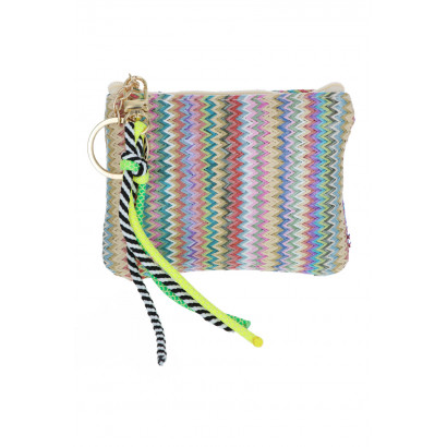 POCHETTE EN PAILLE AVEC MOTIF ZIGZAG, PEND. CORDES