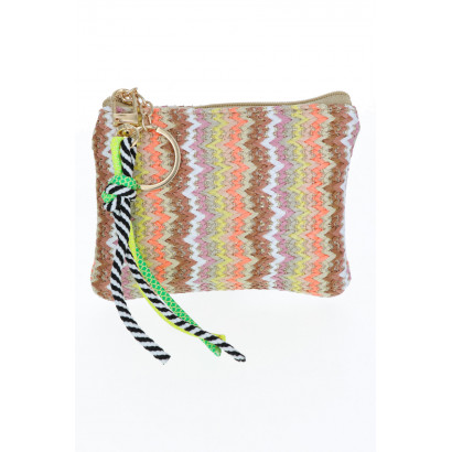 POCHETTE EN PAILLE AVEC MOTIF ZIGZAG, PEND. CORDES