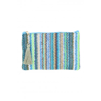 RAYA, RAFFIA POUCH/KIT WITH ZIGZAG PATTERN