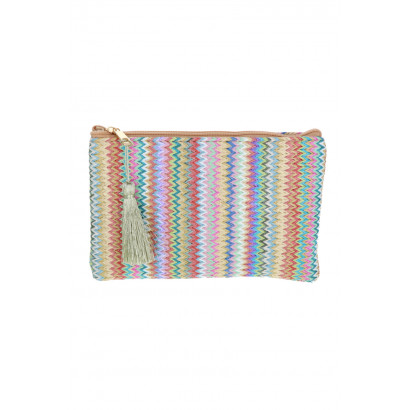 RAYA, RAFFIA POUCH/KIT WITH ZIGZAG PATTERN