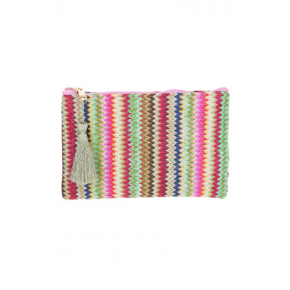 RAYA, RAFFIA POUCH/KIT WITH ZIGZAG PATTERN