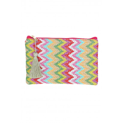 RAYA, RAFFIA POUCH/KIT WITH ZIGZAG PATTERN