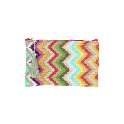 RAYA, RAFFIA POUCH/KIT WITH ZIGZAG PATTERN