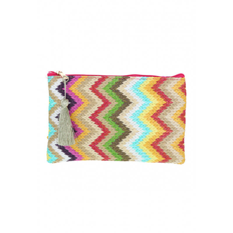 RAYA, POCHETTE/TROUSSE EN RAPHIA AVEC MOTIF ZIGZAG