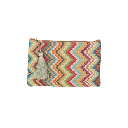 RAYA, POCHETTE/TROUSSE EN RAPHIA AVEC MOTIF ZIGZAG