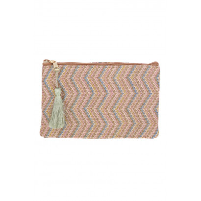 RAYA, RAFFIA POUCH/KIT WITH ZIGZAG PATTERN